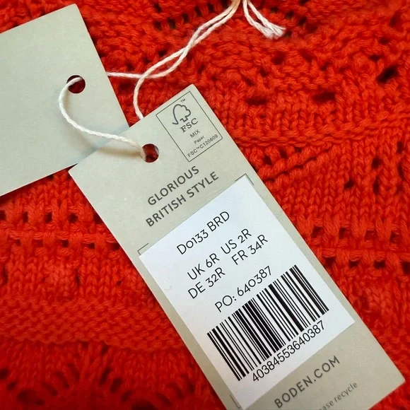 NWT Boden Claudia Orange Red Knitted Crochet Short Sleeve Mini Dress 2R - Picture 4 of 7